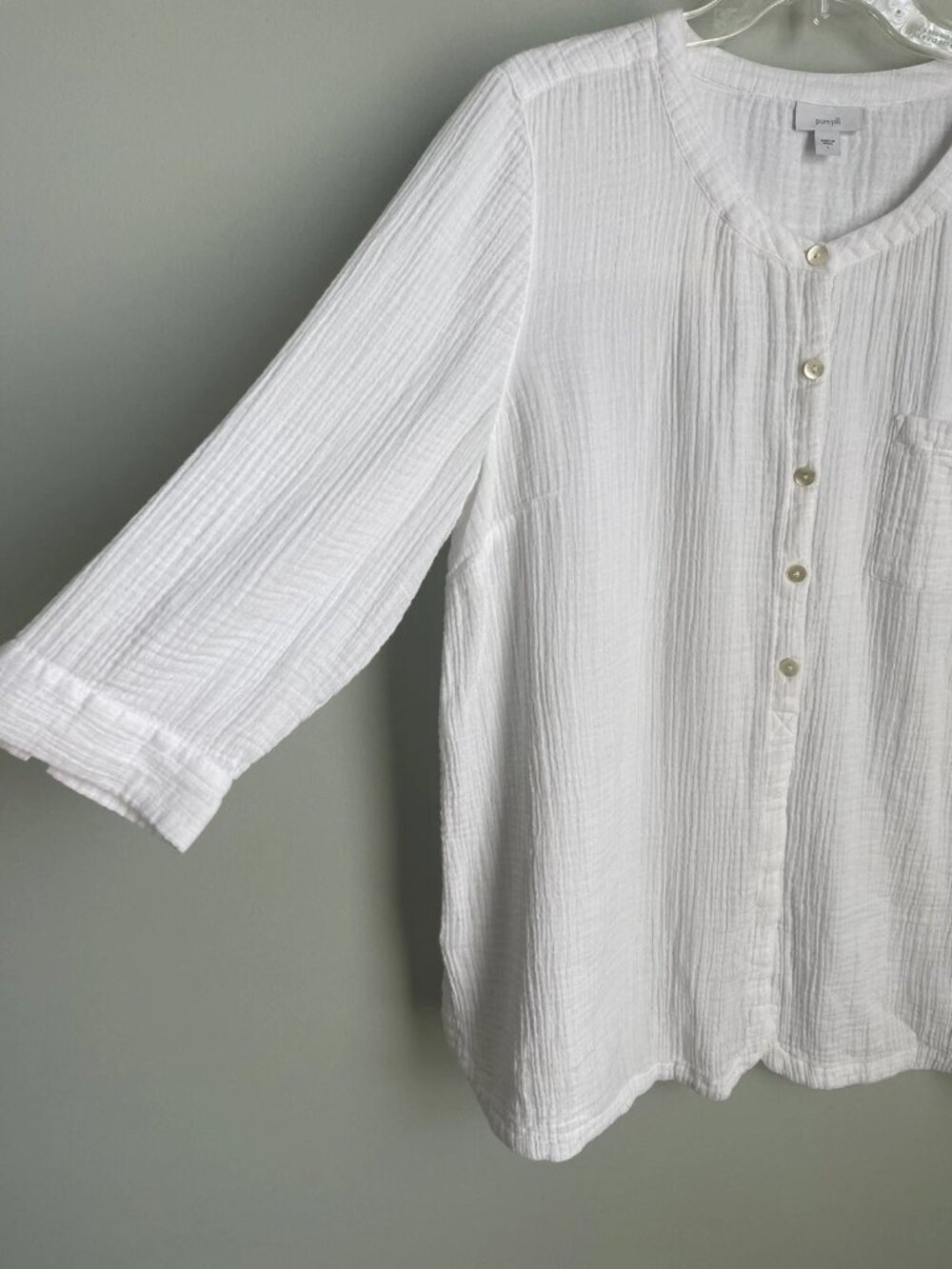 Pure J Jill White Cotton Gauze 3/4 Sleeve Tunic Cottagecore Coastal - Picture 7 of 8